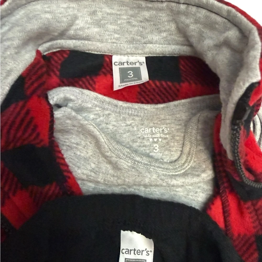 Carter's Red and Black Plaid Vest with Gray Shirt W/ Hoodie & Pant Set